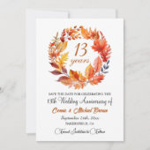13e bruiloft Jubileum Elegante Herfst Bloemen Save The Date (Voorkant)