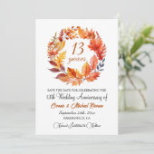 13e bruiloft Jubileum Elegante Herfst Bloemen Save The Date (Staand voorkant)