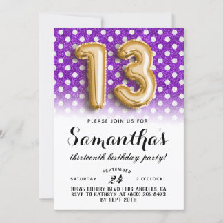 13e dag van de dag Polkadot Glitter uitnodiging