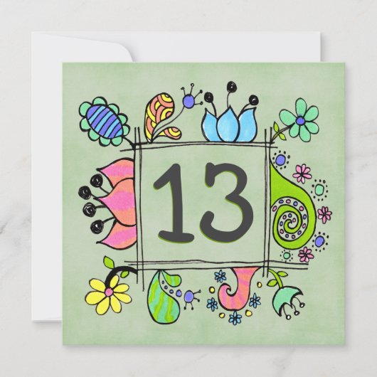 13e Doodles Invitation à la fête d'anniversaire co (Devant)