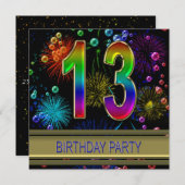 13e fête d'anniversaire Invitation avec bulles (Devant / Derrière)