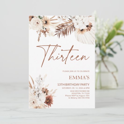 13E Invitation Anniversaire Boho Pampas (Debout devant)