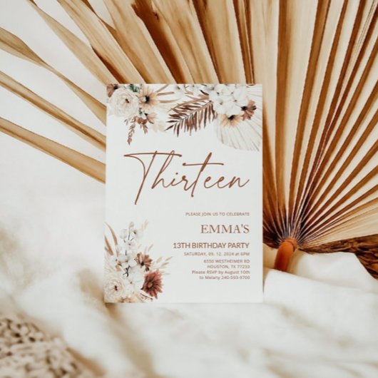 13E Invitation Anniversaire Boho Pampas