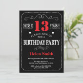 13e Invitation d'anniversaire Tableau rouge et noi (Debout devant)