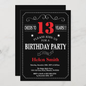 13e Invitation d'anniversaire Tableau rouge et noi (Devant / Derrière)
