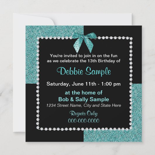 13E JEUNE FÊTE TURQUOISE DE NAISSANCE INVITATIONS (Dos)