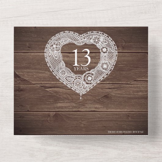 13e kant bruiloft jubileum geen envelop all in one uitnodiging (Achterkant)