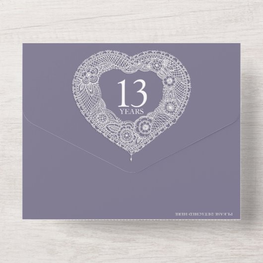 13e kant bruiloft jubileum geen envelop all in one uitnodiging (Achterkant)