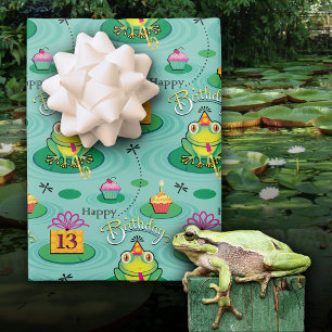 13e leuke verjaardag kikker inpakpapier vel