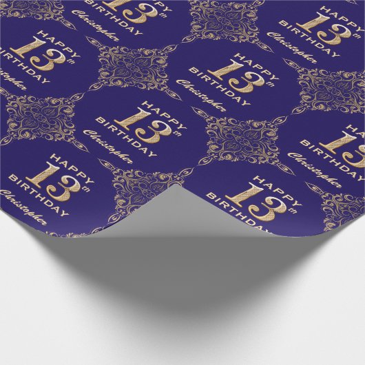 13e marinenblauw en goudglitter-Lijst Cadeaupapier (Hoek)