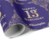 13e marinenblauw en goudglitter-Lijst Cadeaupapier (Rol Hoek)