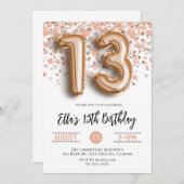 13e Roos Gold Birthday Uitnodiging (Voorkant / Achterkant)