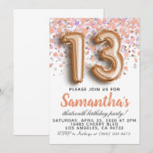 13e Roos Gold Birthday Uitnodiging (Voorkant / Achterkant)