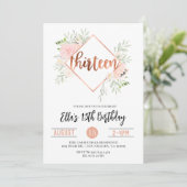 13e Roos Gold Birthday Uitnodiging (Staand voorkant)