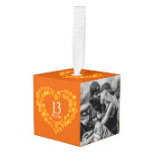 13e trouwdag hart twee foto citrine kubus ornament (Voorkant hoekig)