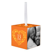 13e trouwdag hart twee foto citrine kubus ornament (Achter hoekig)