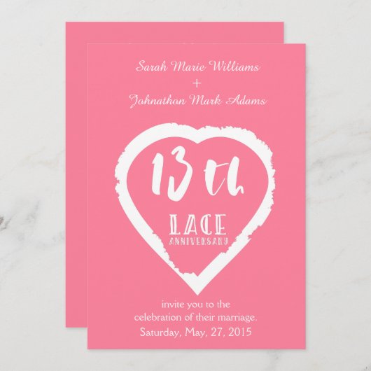 13e trouwdag traditionele kant kaart (Voorkant / Achterkant)