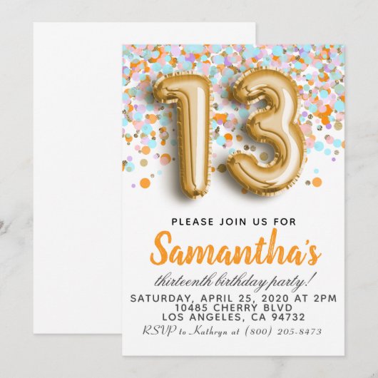 13e uitnodiging (Voorkant / Achterkant)