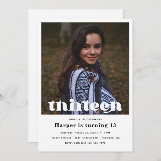 13e uitnodiging | Minimale verjaardag (Voorkant / Achterkant)