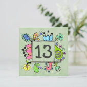 13e uitnodiging van de Doodles Colorful Birthday P (Staand voorkant)
