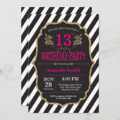 13e uitnodiging van de verjaardag. Zwart en goudgl (Voorkant / Achterkant)