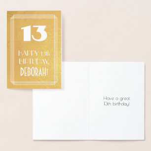13e verjaardag ~ Art Deco Style "13" en aangepaste Folie Kaarten