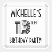 13e verjaardag: Art Deco Style + aangepaste naam Vierkante Sticker (Voorkant)