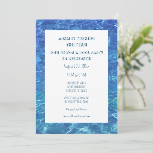 13e verjaardag Blue Pool Party Water Custom Age Kaart (Staand voorkant)