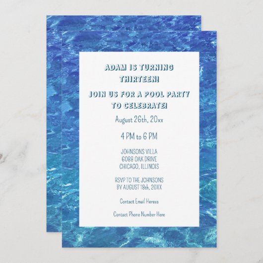 13e verjaardag Blue Pool Party Water Custom Age Kaart (Voorkant / Achterkant)