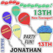 13e verjaardag Cupcake Balloons Vinyl Sticker (Voorkant)