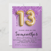 13e verjaardag Faux Glitter Uitnodiging (Voorkant)