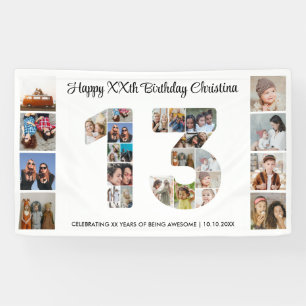 13e verjaardag feest nummer 13 fotocollage spandoek