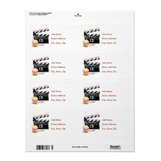 13e verjaardag filmpartij etiket (Full Sheet)