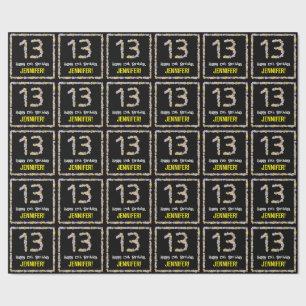 13e verjaardag: Floral Flowers Number, Custom Name Cadeaupapier