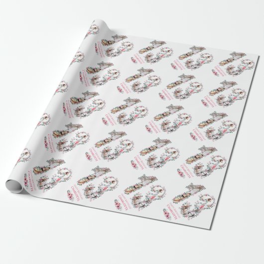 13e verjaardag Foto Girl Collage Pink Flower White Cadeaupapier (Uitgerold)