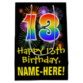 13e verjaardag: Fun Fireworks Pattern + Rainbow 13 Medium Cadeauzakje (Achterkant)
