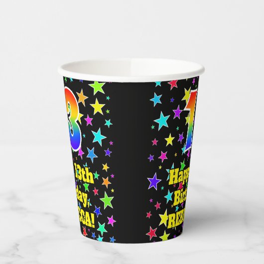 13e verjaardag: Fun Stars Pattern en Rainbow 13 Papieren Bekers (Links)