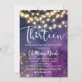 13e Verjaardag Galaxy Paarse Sterren String Lights Kaart (Voorkant)