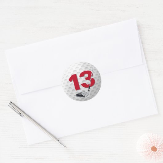 13e verjaardag golfbal ontwerp ronde sticker (Envelop)