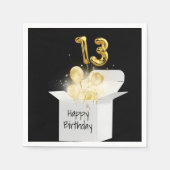 13e verjaardag goudballonnen in witte doos servet (Voorkant)