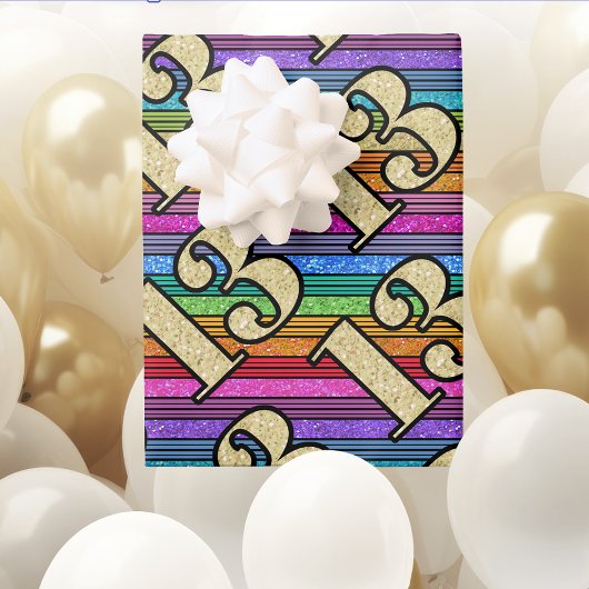 13e Verjaardag Gouden Getallen Regenboog Streep Gl Inpakpapier Vel