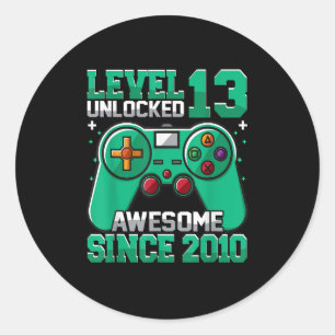 13e verjaardag Jongen Niveau 13 Onvergrendeld Gewe Ronde Sticker