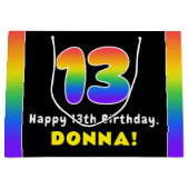 13e verjaardag: kleurrijke regenboog # 13, Naam va Groot Cadeauzakje (Voorkant)