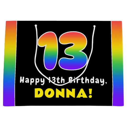 13e verjaardag: kleurrijke regenboog # 13, Naam va Groot Cadeauzakje (Voorkant)