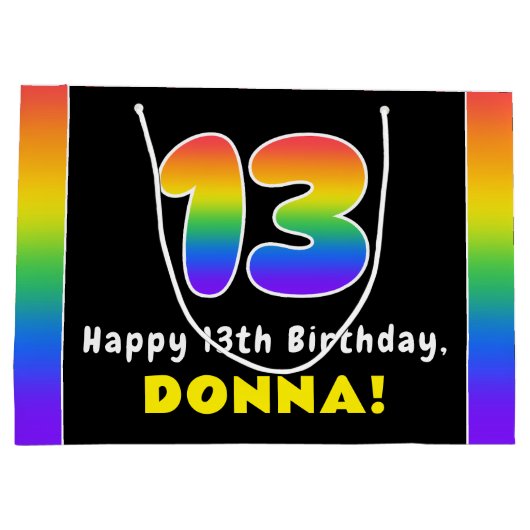 13e verjaardag: kleurrijke regenboog # 13, Naam va Groot Cadeauzakje (Achterkant)