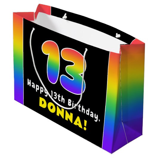 13e verjaardag: kleurrijke regenboog # 13, Naam va Groot Cadeauzakje (Achterkant Gekanteld)