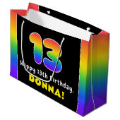 13e verjaardag: kleurrijke regenboog # 13, Naam va Groot Cadeauzakje (Voorkant Gekanteld)