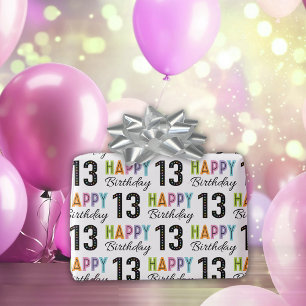13e verjaardag Kleurrijke Typografie Cadeaupapier