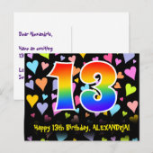 13e verjaardag: Leuk harten patroon, Regenboog 13 Briefkaart (Voorkant / Achterkant)