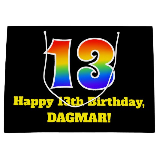 13e verjaardag ~ Leuk, Kleurrijk, Levendig, Regenb Groot Cadeauzakje (Voorkant)